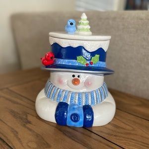 Houston Harvest Gift Products Snowman Cookie Jar Pre-owned With Birds